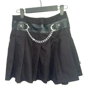 Royal Bones by Tripp Daang Goodman Pleated Black Mini Skirt with Chain Size S